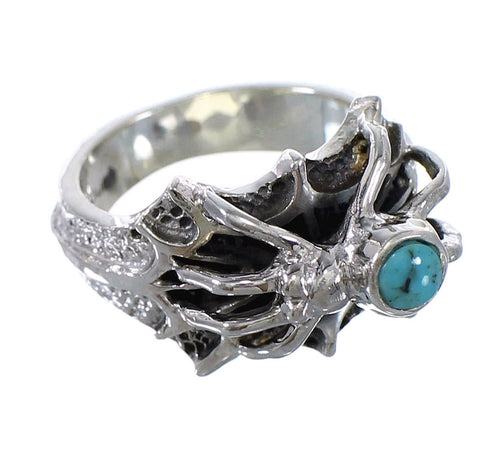 Southwest Turquoise Sterling Silver Spider Ring Size 6-3/4 AX52963