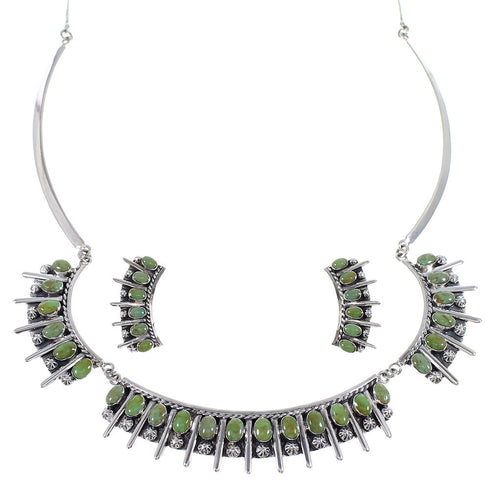 Southwestern Turquoise Genuine Sterling Silver Necklace And Earring Set CX52774