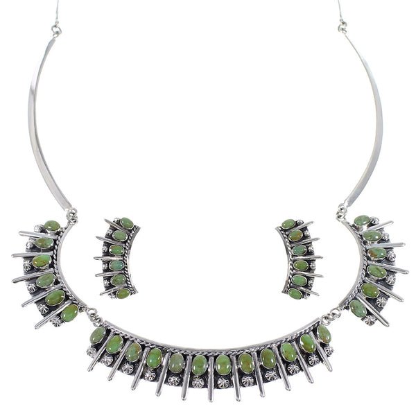 Southwestern Turquoise Genuine Sterling Silver Necklace And Earring Set CX52774