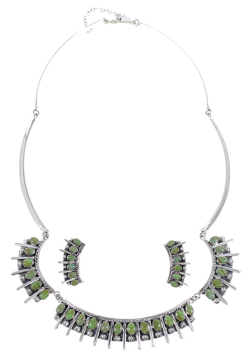 Southwestern Turquoise Genuine Sterling Silver Necklace And Earring Set CX52774