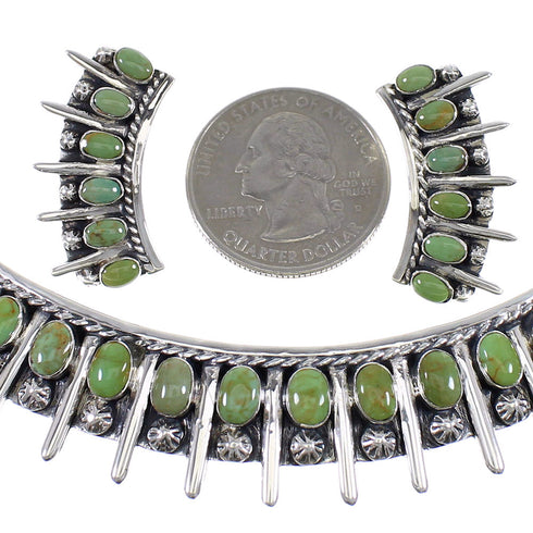 Southwestern Turquoise Genuine Sterling Silver Necklace And Earring Set CX52774