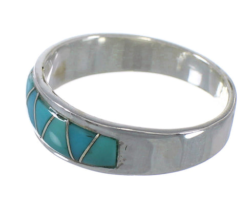 Silver Southwest Turquoise Inlay Ring Size 5-1/4 AX53450