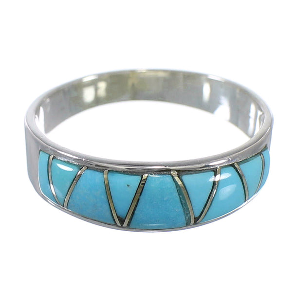 Sterling Silver Turquoise Inlay Southwestern Ring Size 6-3/4 AX53520
