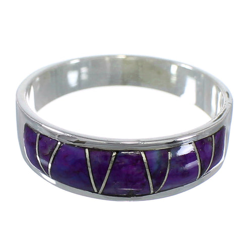 Southwestern Magenta Turquoise Inlay Silver Ring Size 4-3/4 AX53595