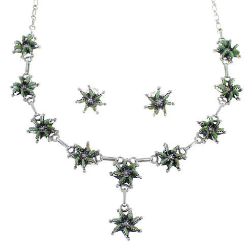 Turquoise Needlepoint Southwest Silver Necklace And Earring Set CX53682