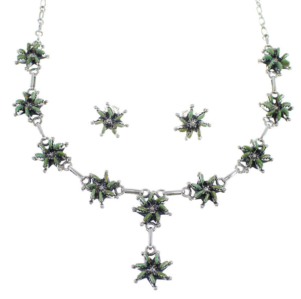 Turquoise Needlepoint Southwest Silver Necklace And Earring Set CX53682