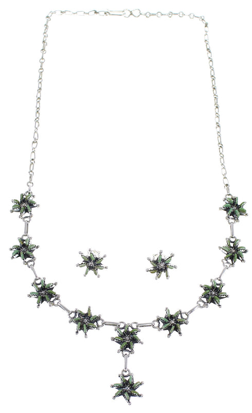 Turquoise Needlepoint Southwest Silver Necklace And Earring Set CX53682