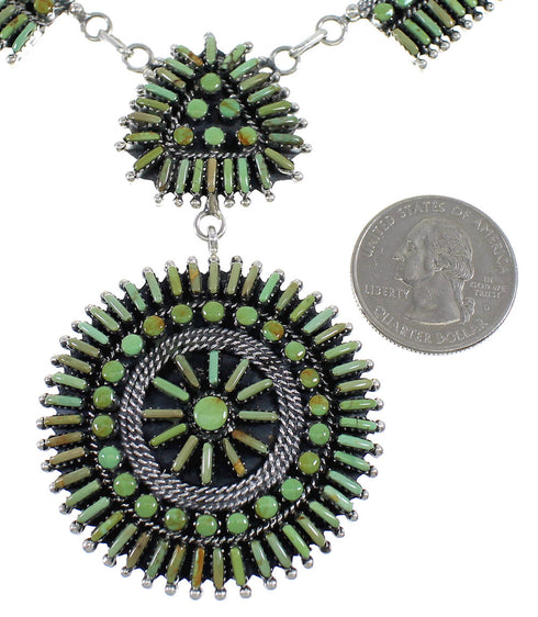 Southwest Needlepoint Turquoise Sterling Silver Necklace And Earring Set CX53703