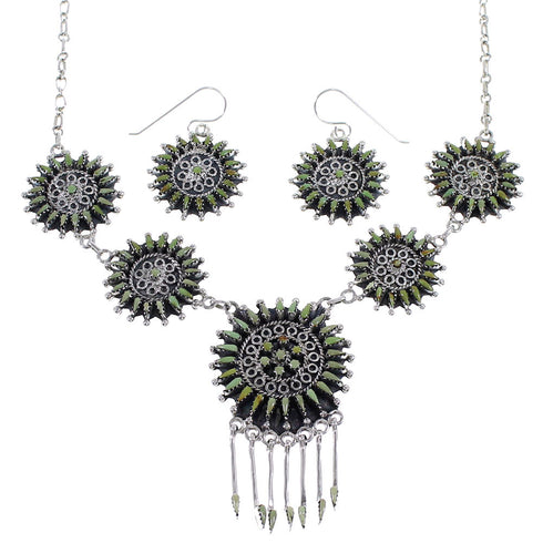 Turquoise Needlepoint Sterling Silver Southwest Necklace And Earring Set CX53839