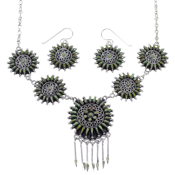 Turquoise Needlepoint Sterling Silver Southwest Necklace And Earring Set CX53839