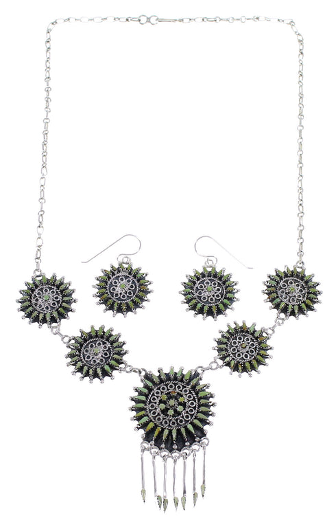 Turquoise Needlepoint Sterling Silver Southwest Necklace And Earring Set CX53839