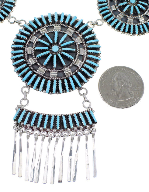 Southwest Turquoise Needlepoint Sterling Silver Necklace And Earring Set EX54075