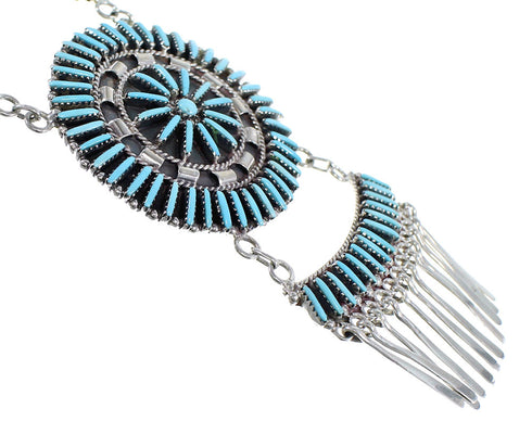 Southwest Turquoise Needlepoint Sterling Silver Necklace And Earring Set EX54075