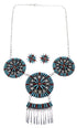 Southwest Turquoise Coral Needlepoint Silver Necklace And Earring Set EX54077