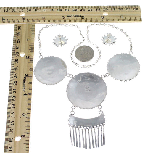 Southwest Turquoise Coral Needlepoint Silver Necklace And Earring Set EX54077