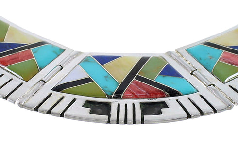 Multicolor Southwest Water Wave Sterling Silver Necklace And Earrings Set CX53608