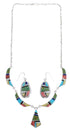 Multicolor Inlay Sterling Silver Southwestern Necklace And Earrings Set EX54157