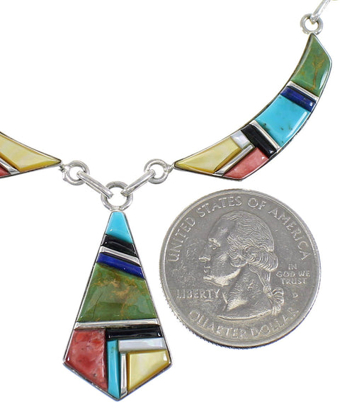 Multicolor Inlay Sterling Silver Southwestern Necklace And Earrings Set EX54157