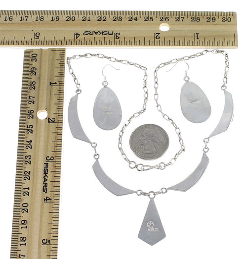 Multicolor Inlay Sterling Silver Southwestern Necklace And Earrings Set EX54157