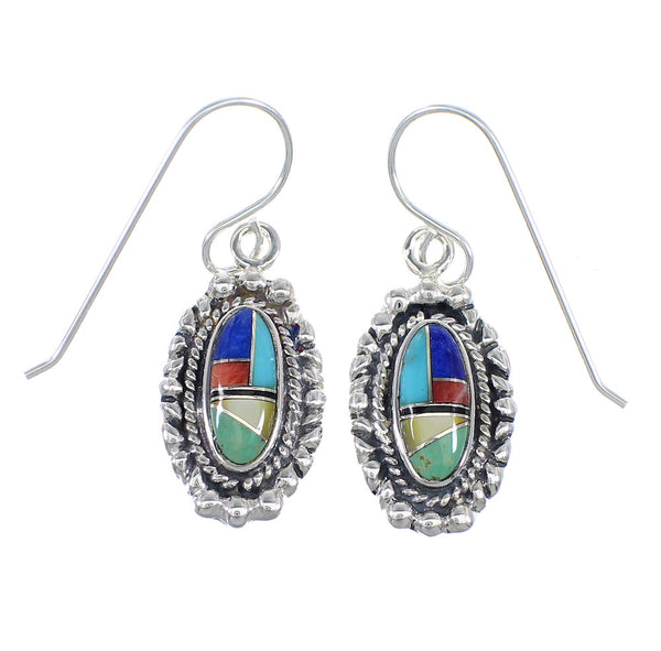 Silver Multicolor Hook Dangle Earrings RX54743