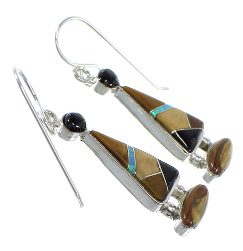 Sterling Silver And Multicolor Inlay Hook Dangle Earrings RX55653