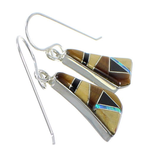 Authentic Sterling Silver Multicolor Inlay Hook Earrings RX55716