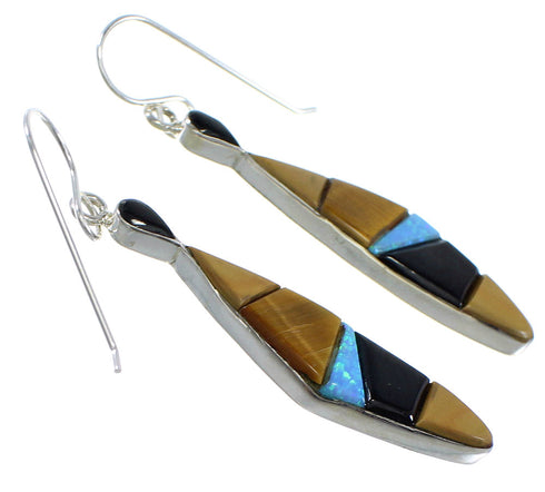 Sterling Silver And Multicolor Inlay Hook Earrings RX55765