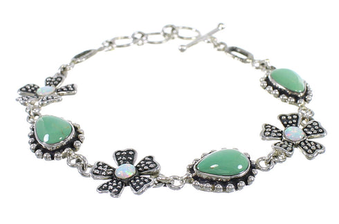 Sterling Silver Turquoise And Opal Flower Link Bracelet AX54433