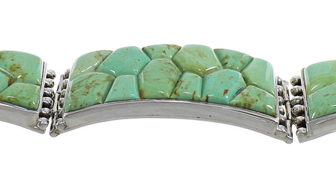 Turquoise Inlay And Silver Southwestern Link Bracelet AX54460