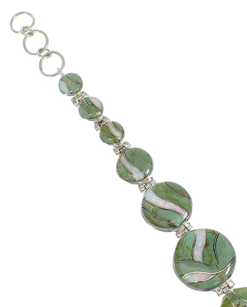 Silver Turquoise And Opal Inlay Link Bracelet AX54160