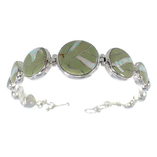 Authentic Sterling Silver Turquoise And Opal Link Bracelet AX54163