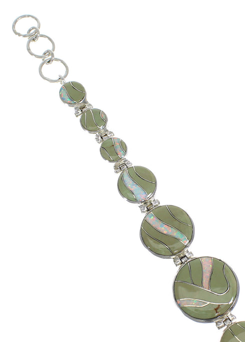Authentic Sterling Silver Turquoise And Opal Link Bracelet AX54163