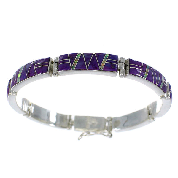 Magenta Turquoise And Opal Silver Link Bracelet AX55308