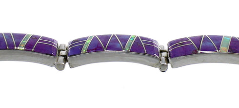 Magenta Turquoise And Opal Silver Link Bracelet AX54620