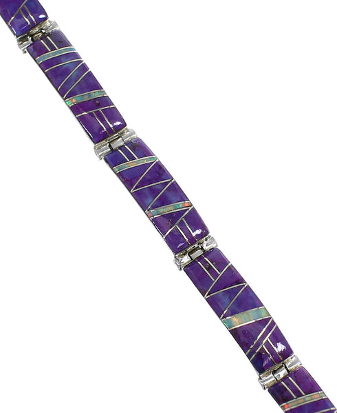 Magenta Turquoise And Opal Silver Link Bracelet AX55308