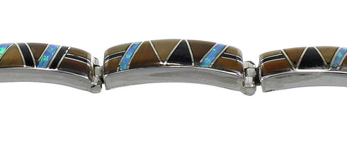 Multicolor Inlay Sterling Silver Link Bracelet AX55309