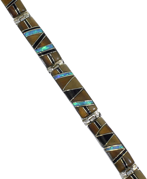 Multicolor Inlay Sterling Silver Link Bracelet AX55309