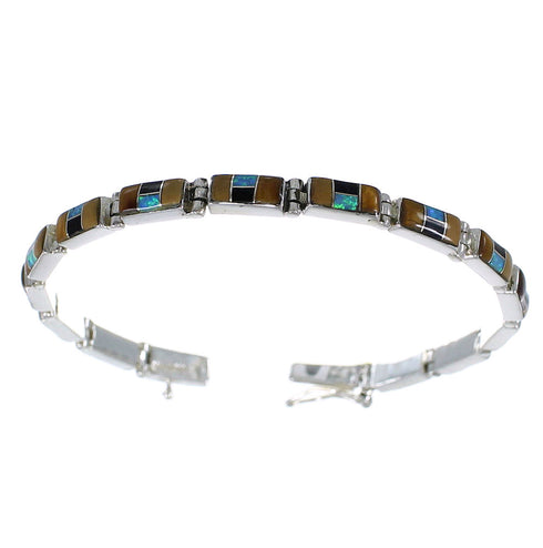 Genuine Sterling Silver Multicolor Southwest Link Bracelet EX55887