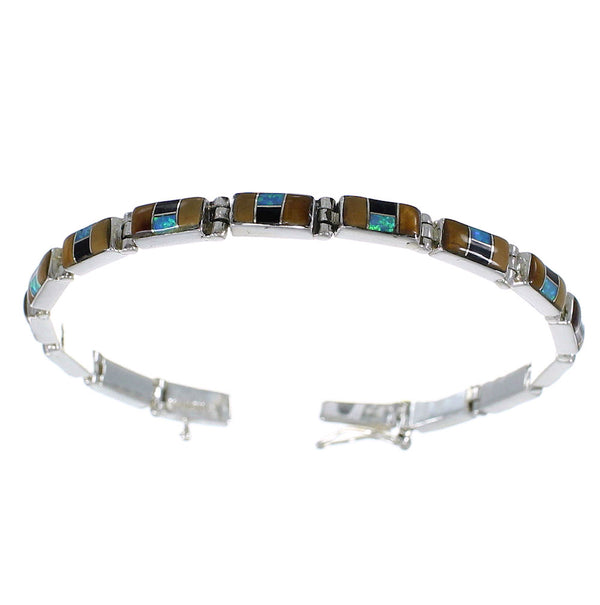 Genuine Sterling Silver Multicolor Southwest Link Bracelet EX55887