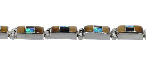 Genuine Sterling Silver Multicolor Southwest Link Bracelet EX55887