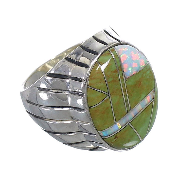 Southwest Turquoise And Opal Sterling Silver Ring Size 9-3/4 AX55513