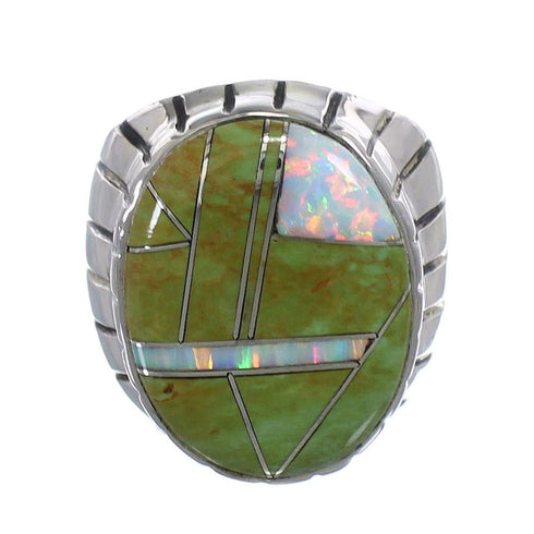 Southwest Turquoise And Opal Sterling Silver Ring Size 9-3/4 AX55513