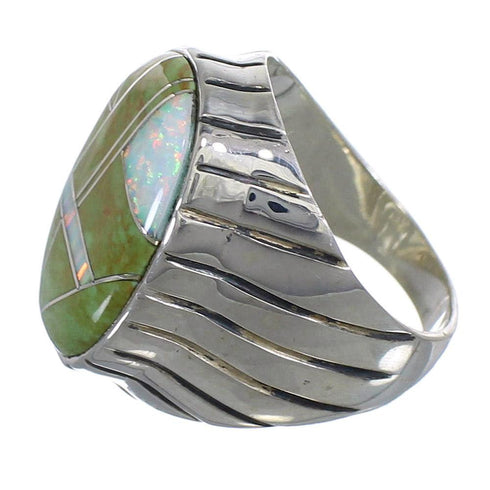 Southwest Turquoise And Opal Sterling Silver Ring Size 9-3/4 AX55513