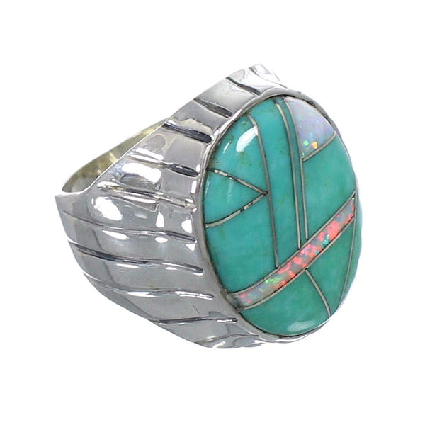 Southwestern Opal And Turquoise Sterling Silver Ring Size 8-3/4 AX55530