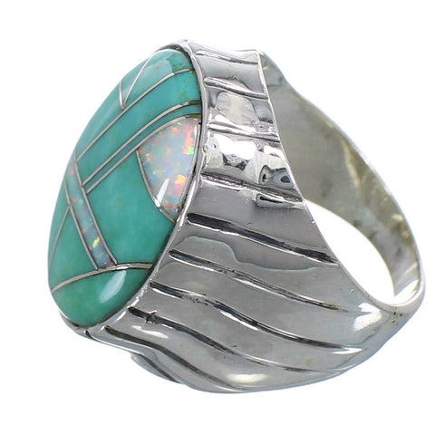 Southwestern Opal And Turquoise Sterling Silver Ring Size 8-3/4 AX55530