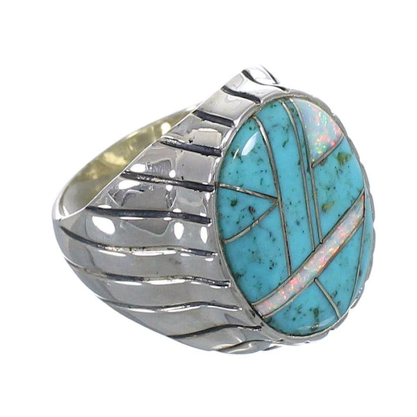 Opal And Turquoise Inlay Sterling Silver Jewelry Ring Size 9-3/4 AX55532