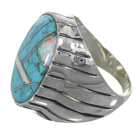 Opal And Turquoise Inlay Sterling Silver Jewelry Ring Size 9-3/4 AX55532