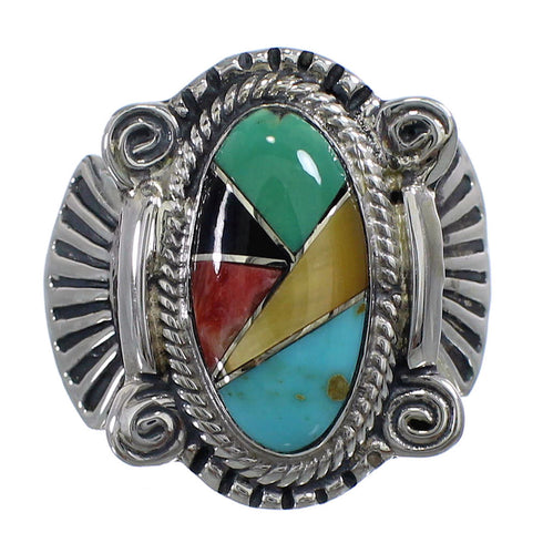 Multicolor Inlay Southwestern Sterling Silver Ring Size 5 EX56205
