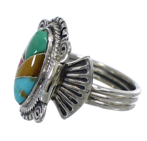 Multicolor Inlay Southwestern Sterling Silver Ring Size 5 EX56205