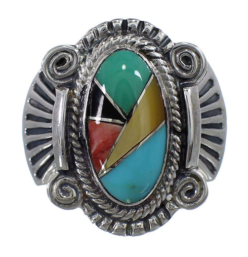 Genuine Sterling Silver Multicolor Inlay Ring Size 5-3/4 EX56212